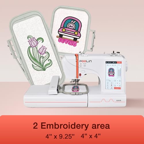 EOC05 Embroidery Machine 4 x 9.25 Inch Large Hoop Embroidery Area,Computerized Embroidery Machine with 7 Inch LCD Color Touchscreen,USB