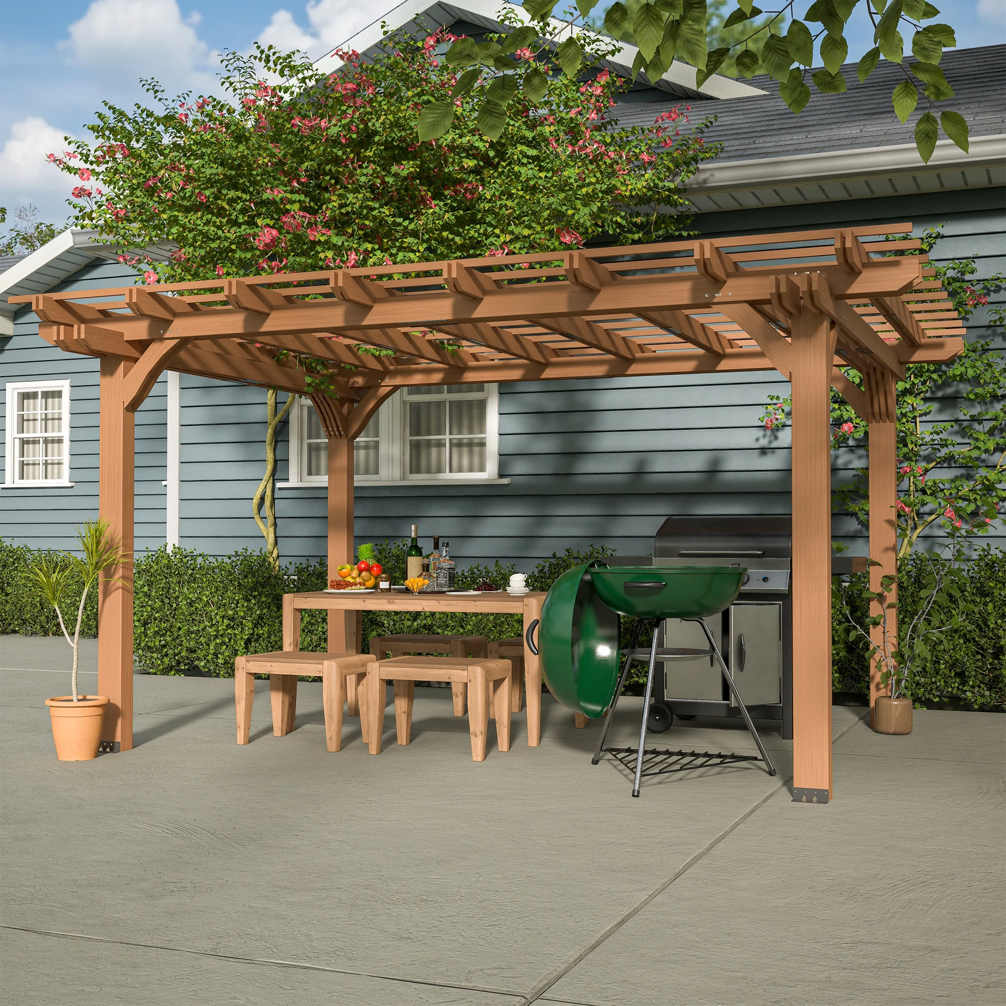 LZBEITEM 12'x10' Outdoor Wood Pergola, Wooden Pergola Gazebo for Outdoor Porch Garden Backyard Patio - Curated Treasures Market