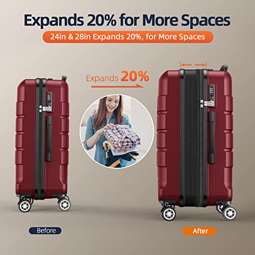 SHOWKOO Luggage Sets Expandable PC+ABS Durable Suitcase Double Wheels TSA Lock Black