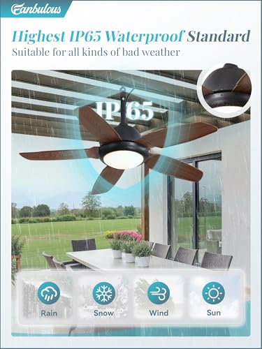 42 Inch Waterproof Outdoor Ceiling Fan with Lights and Remote,IP65 Hanging Gazebo Fan with 3CCT 6-Speed DC Motor