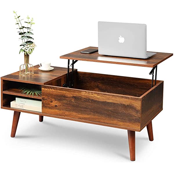 WLIVE Wood Lift Top Coffee Table with Hidden Compartment and Adjustable Storage Shelf, Lift Tabletop Dining Table for Home Living Room, Office