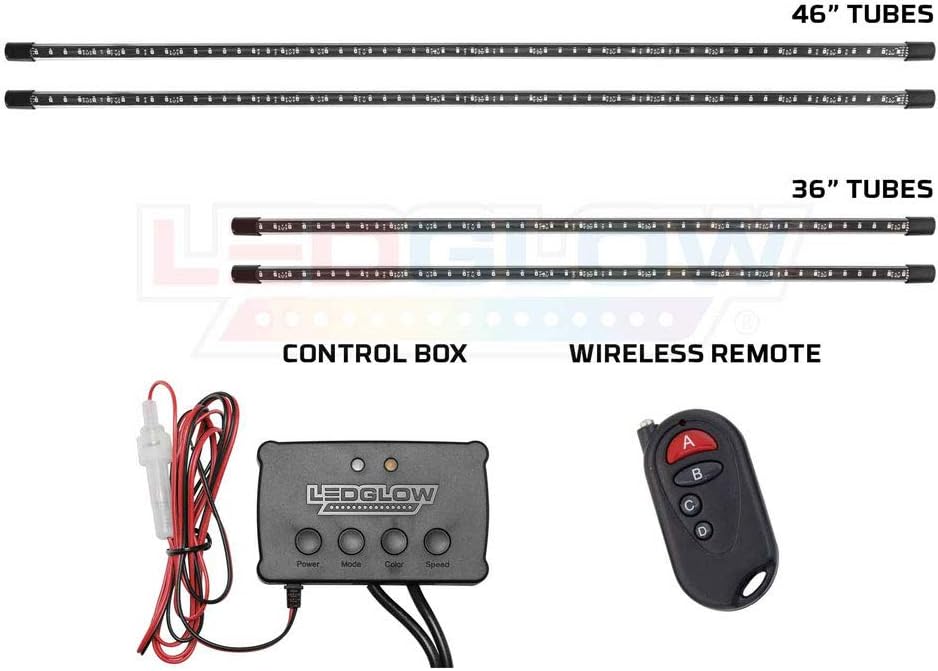 LEDGlow 4pc Multi-Color Slimline LED Underbody Underglow Accent Neon Lighting Kit for Cars - 10 Solid Colors - 13 Unique Patterns - Music Mode