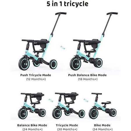 kriddo 4-in-1 Kids Tricycle for 1.5 to 3 Yea Old with Parent Steering Push Handle - Sports Supplies Online Store