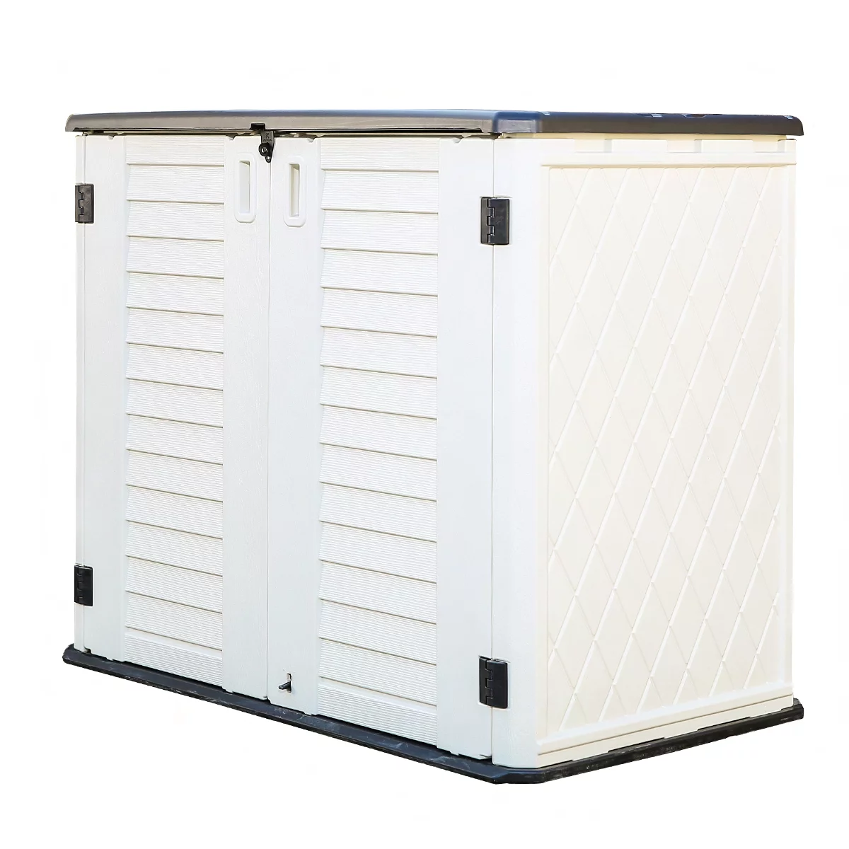 KINYING 4.2'x3.4'ft. Outdoor Large Horizontal Storage Shed, Weather Resistant Resin Tool Shed, Multi-Opening Door for Easy Storage of Trash Cans