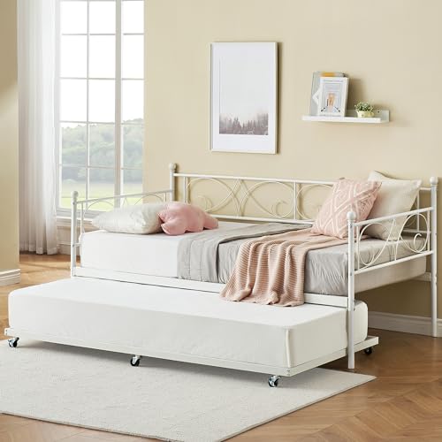 Black Metal Platform Sofa Bed Frame with Heavy Castor Metal Slats,Sofa Bed with Metal Headboard and Footboard,Suitable for Bedroom, Living Room
