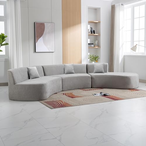 136.6" Stylish Curved Sofa Sectional Sofa Chenille Fabric Sofa Couch with Three Throw Pillows for Living Room, Grey Living Room Sectionals