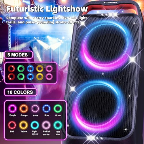 Portable Bluetooth Speaker: 240W Peak Powerful Loud Sound Deep Bass Wireless Boombox Large Subwoofer 15 Hours Battery Life Fast Charging with Led