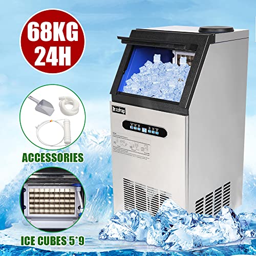Commercial Ice Maker Machine,110lbs/24H ice Machine with 24lbs Ice Storage Capacity,Freestanding,Recessed,Built-in Ice Maker,LED Digital Display