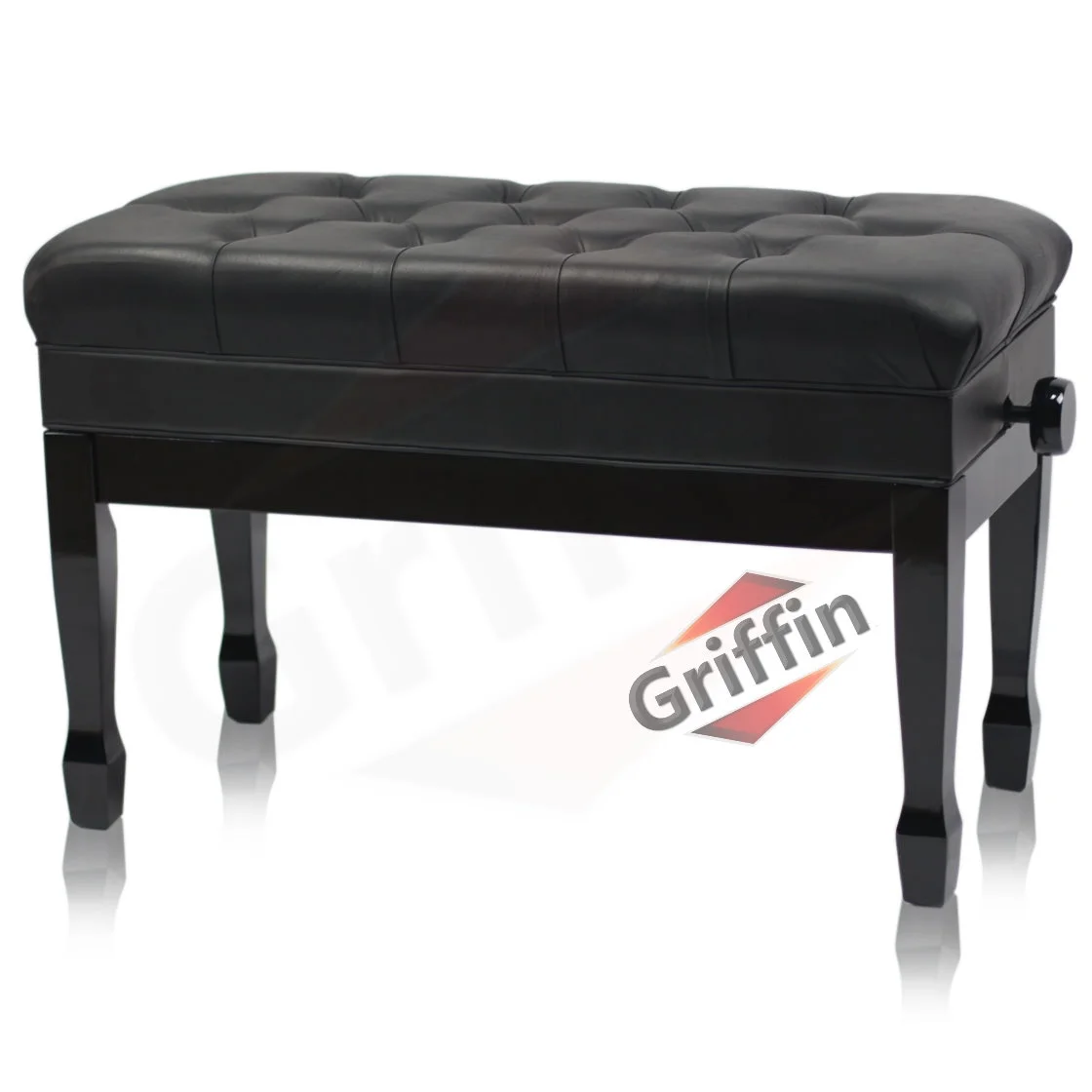 Griffin Genuine Leather Piano Bench Oversize Duet Vintage Black Solid Wood & Ergonomic Keyboard Stool 2 Person Cushion Seat & Sheet Music Book