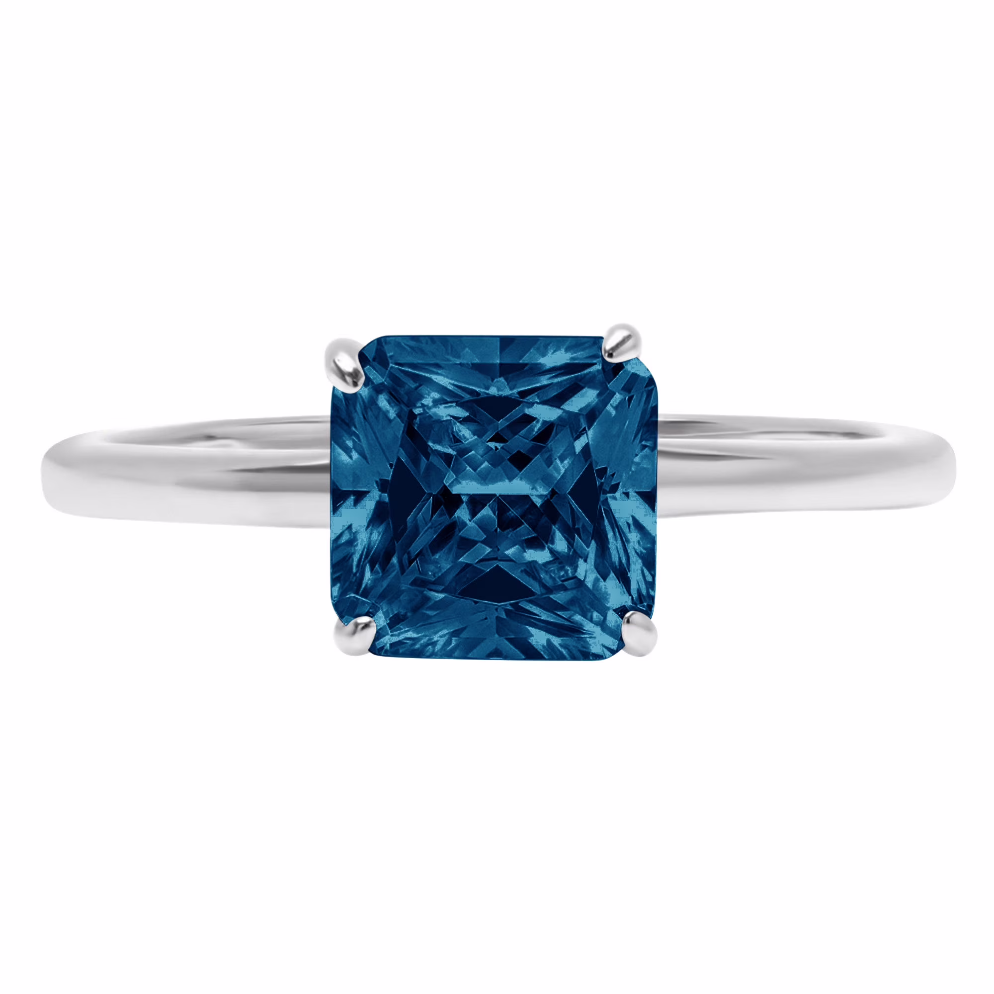 2.0ct asscher cut natural london blue topaz 18k white gold anniversary engagement ring size 11