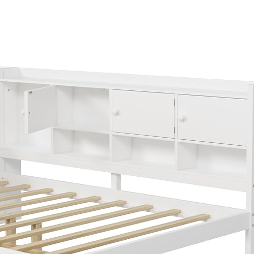 Corner Twin Bed Frame with Bookcase Storage and Desk, Wood Day Beds with 2 Drawers, Twin Size Daybed with Storage for Living Room