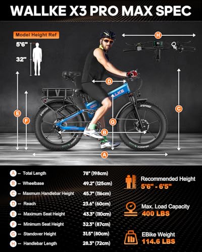 W Wallke Actual 2800W Dual Motor Folding Mountain Electric Bike, 48V 44Ah Battery 170 Mile,26" Fat Tire 35MPH Fast Adult Ebike