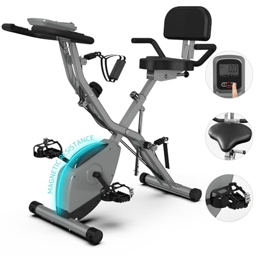 Foldable Exercise Bike Stationary Bikes for Home, 5 IN 1 Indoor Workout Bike, Cycling Bike with 16-Level Quiet Magnetic Resistance