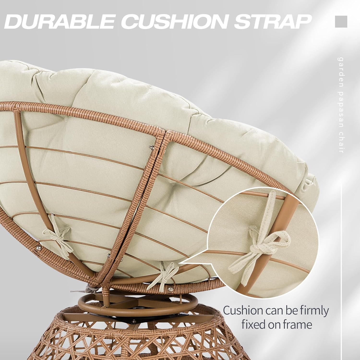 U-ToBe Papasan Chair with Cushion and 360°Swivel Base, 38" Wicker Papasan Lounge Chair with Cushion and Sturdy Frame, Large Saucer Chair, Lazy Chair