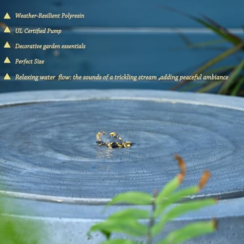 Garden Water Fountain Outdoor Large Round Bubbler Water Feature Indoor with Lights & Pump and Pebbles Concrete Effect for Patio Pool Pond Yard Home