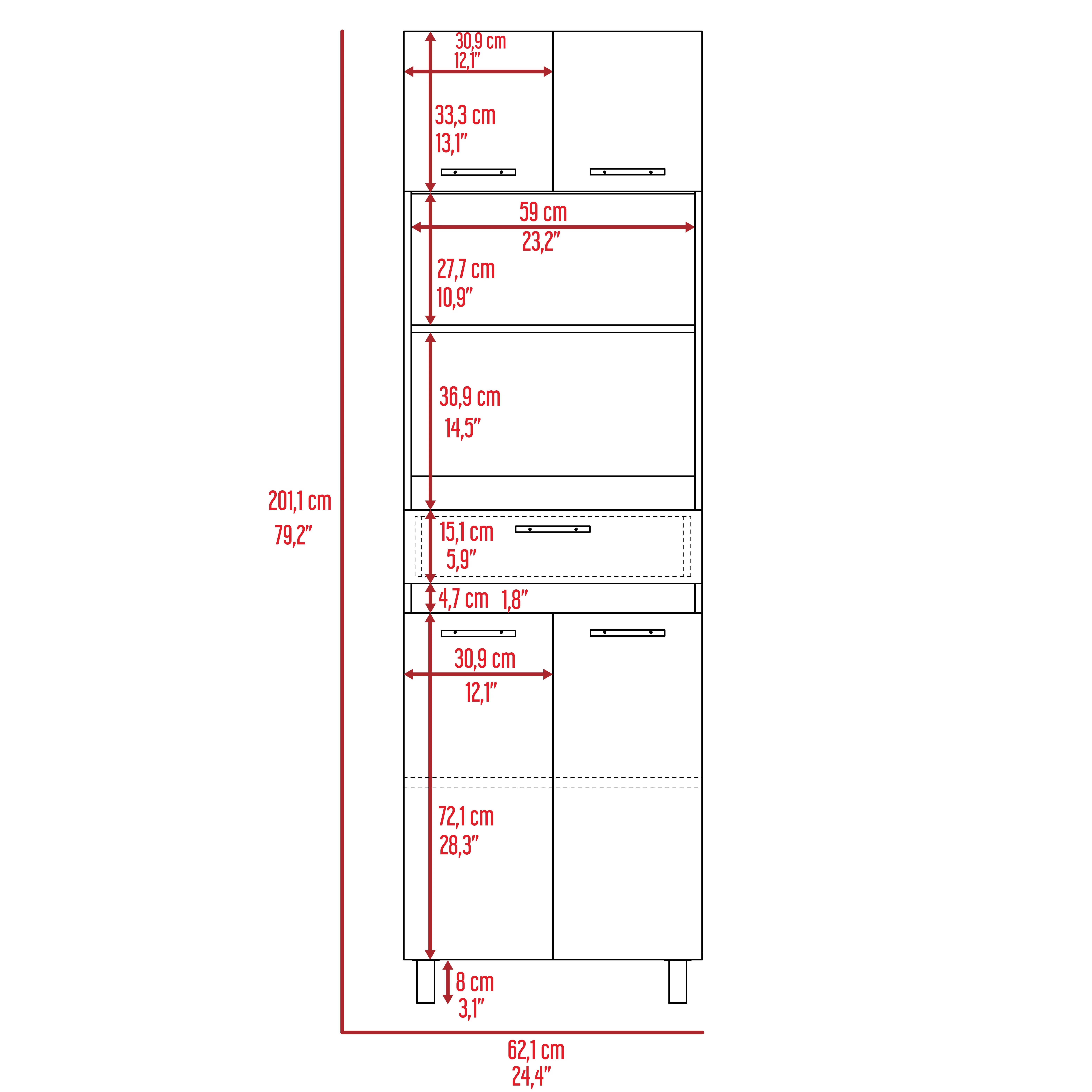 CoSoTower 2-Shelf 1-Drawer Microwave Pantry Cabinet White