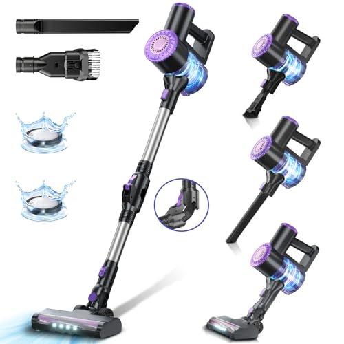 PRETTYCARELIFE Cordless Vacuum Cleaner, 6 in 1 Lightweight Stick Vacuum Self-Standing with Powerful Suction
