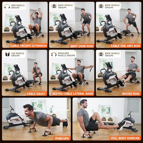 Pooboo Magnetic Rowing Machine 360 LB Weight Capacity, folding rower with Combination Strength exercise, Tablet Holder and Comfortable Seat Cushion