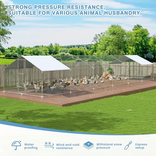 Polar Aurora Metal Chicken Coop, Large Outdoor Chicken Pen, Walk-in Chicken Run for 6-20 Chickens