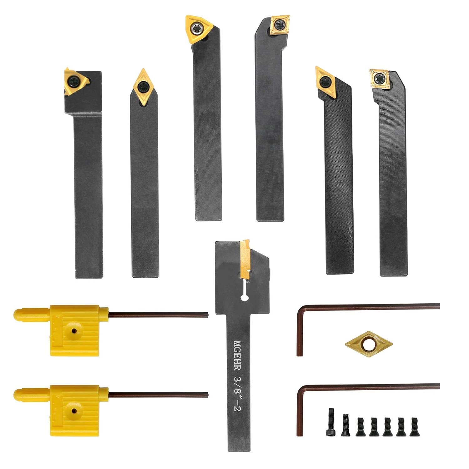 Indexable Lathe Turning Tool,1/2'' Shank 7 Pieces Carbide Turning Tool Set,Metal Lathe Tools Holder with Portable Case