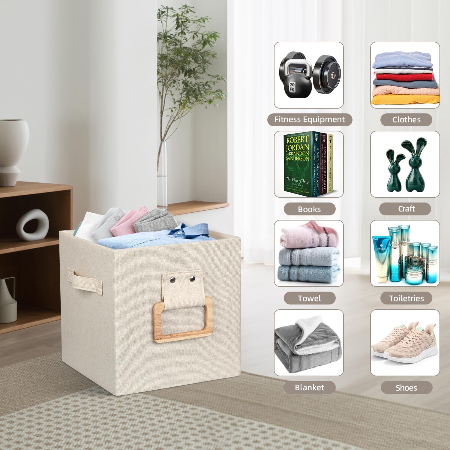 dxynlzq Collapsible Fabric Storage Cubes Organizer with Wood Handle  Cube Storage Bins Foldable Baskets for Organizing DXYPQZ Office Closet Clothes