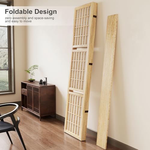 Room Divider, 66.9Inch Tall Japanese Shoji Style Folding Wood Screen with Double Hinges for Home Office Bedroom Hotel Decoration (4Panels, Black)