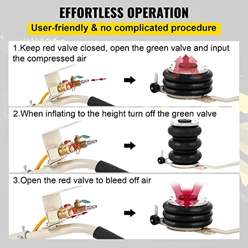 VEVOR Air Jack, 6 Ton/13000 lbs Quadruple Bag Air Jack, Lift up to 26.5", with Heightened Column & Adjustable Handle, Thick Rubber Pad