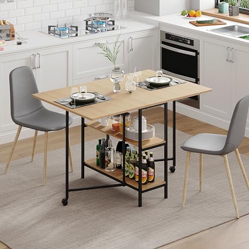 Multifunction Table Drop Leaf Dining Table - 47" Solid Wooden Foldable Kitchen Table