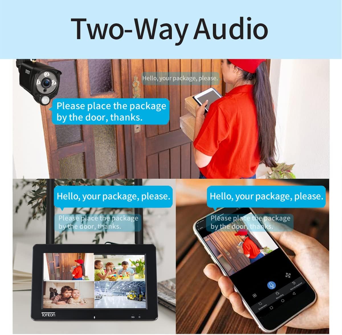 [3MP&2-Way Audio&Floodlight] Tonton Portable LCD Security Camera System Wireless, 7" IPS Touchscreen Monitor