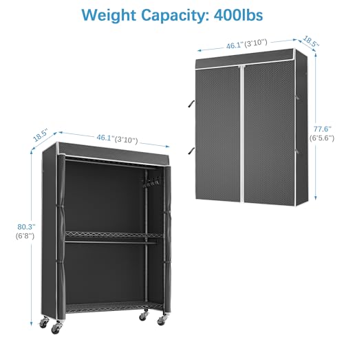 VIPEK R2C Medium Rolling Garment Rack with Cover Heavy Duty Clothes Rack Adjustable Clothing Rack for Hanging Clothes Portable Closets with Double