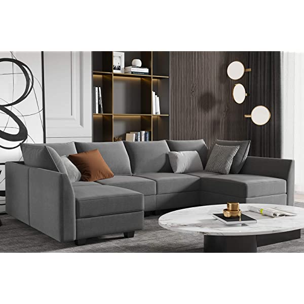 HONBAY Convertible Sectional Sofa U Shaped Couch with Reversible Chaise Modular Oversized Couch Sectional Sofa with Ottomans