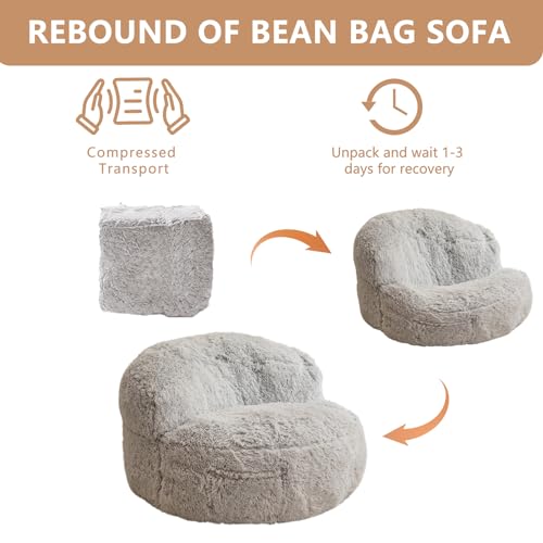 BYBYME Giant Bean Bag Chair, Faux Fur Bean Bag Couch with Filler Large Living Room Bean Bag Chairs for Adults
