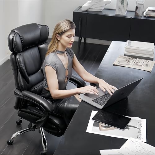 COLAMY Big and Tall Office Chair 500lbs-Heavy Duty Leather Computer Executive Desk Chair with Wide Seat, Adjustable headrest, Lumbar Support-Black