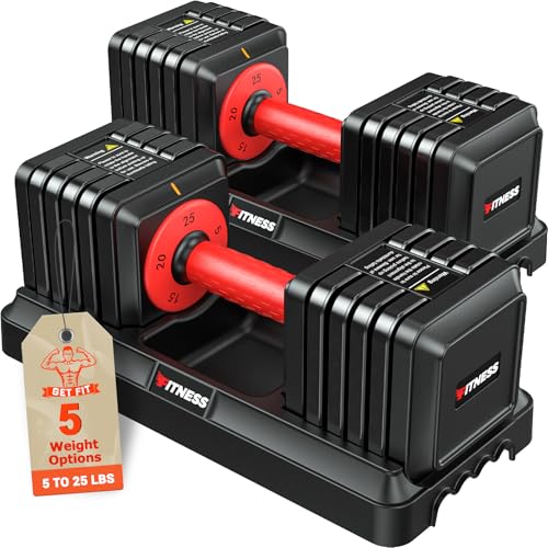 Adjustable Dumbbells Set of 2, 1-Sec Adjustable Weights Dumbbells Set, 5 in 1 Free Dumbbell with Anti-Slip Texture Handle