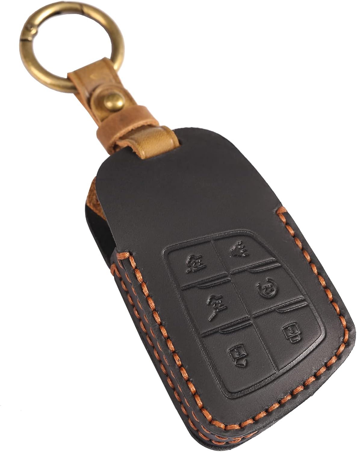 2021 Chevy Key Fob Cover(6 buttons), Genuine Leather Key Fob Case protector for 2021 2022 Yukon Chevy Suburban Tahoe Keyless