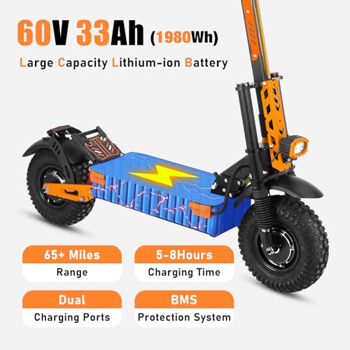 Electric Scooter for Adults 7000W Power Dual Motors Top Speed 55MPH 60V 33Ah Battery 65+ Miles Range 13" All-Terrain Tires Adjustable Handlebar