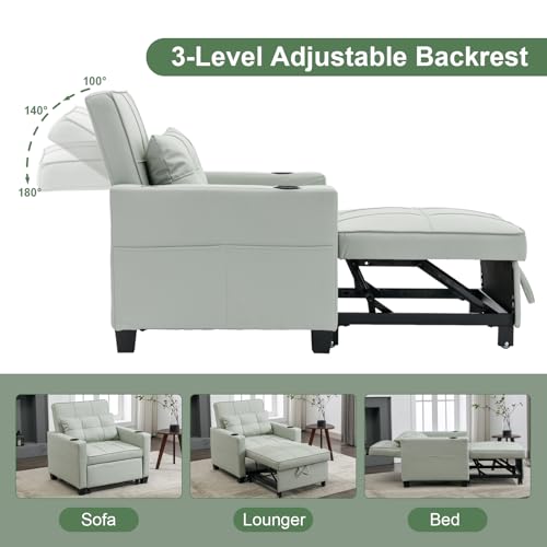 Sleeper Chair Bed, Modern 3 in 1 Convertible Chair Bed, Pull Out Sleeper Chair with USB/Type C Ports and Cup Holder