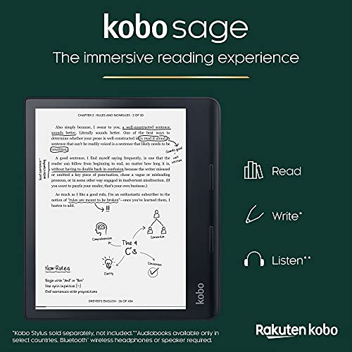 Kobo Sage | eReader | 8” HD Glare Free Touchscreen | Waterproof | Adjustable Brightness and Color Temperature | Blue Light Reduction | Bluetooth |