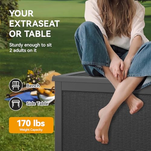 KAMABOKO Outdoor Storage Box, 150 Gallon Large Outdoor Resin Deck Box, Storage Waterproof Boxes Lockable Lid for Garden Tools, Pool Supplies