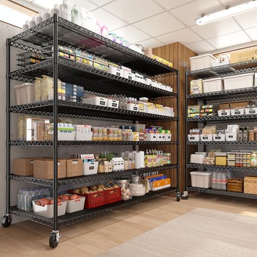 REIBII 60''W Storage Shelves, 4 Tier Steel Wire Shelving Unit on Wheels, 2500LBS Adjustable Metal Shelves for Kitchen, Pantry, Office, Garage, Closet