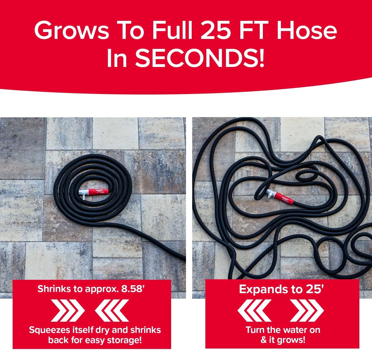 Pocket Hose Silver Bullet 2.0 Expandable Garden Hose 25-FT with Turbo Shot Nozzle, AS-SEEN-ON-TV, Lead-Free, Solid Aluminum Connectors