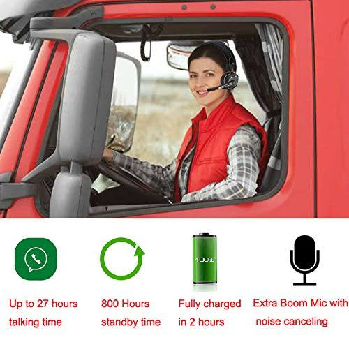 Trucker Bluetooth Headset Wireless with Noise Canceling Microphone, On-Ear Wir