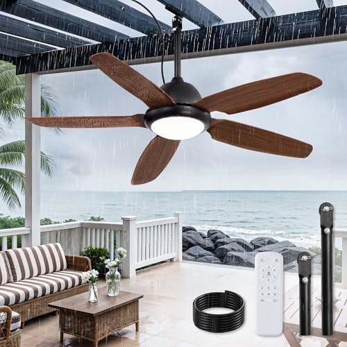 42 Inch Waterproof Outdoor Ceiling Fan with Lights and Remote,IP65 Hanging Gazebo Fan with 3CCT 6-Speed DC Motor