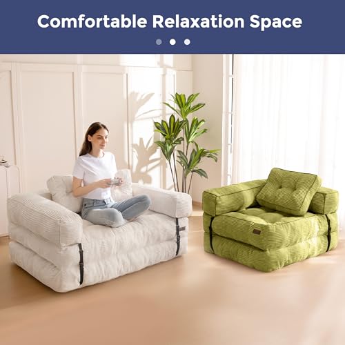 MAXYOYO Folding Sofa Bed, L-Shaped Convertible Sofa Bed with Armrest Foldable Sleeper Couch with Pillow