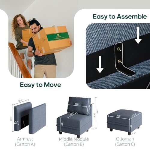LLappuil Modular Sectional Sofa with Chaise, 8 Seater Reversible L Shaped U Shape Sectional Couch with Storage, Denim Blue