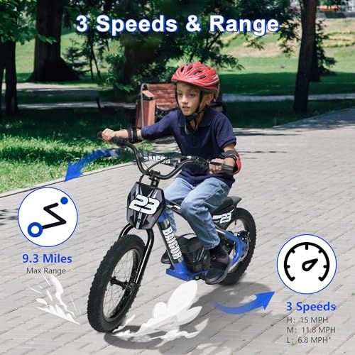wanan Electric Dirt Bike for Kids 6-12 with Shock-Absorbing Front Fork, 250W Electric Motorcycle Up to 15.5MPH, 24V Detachable Battery, 16''