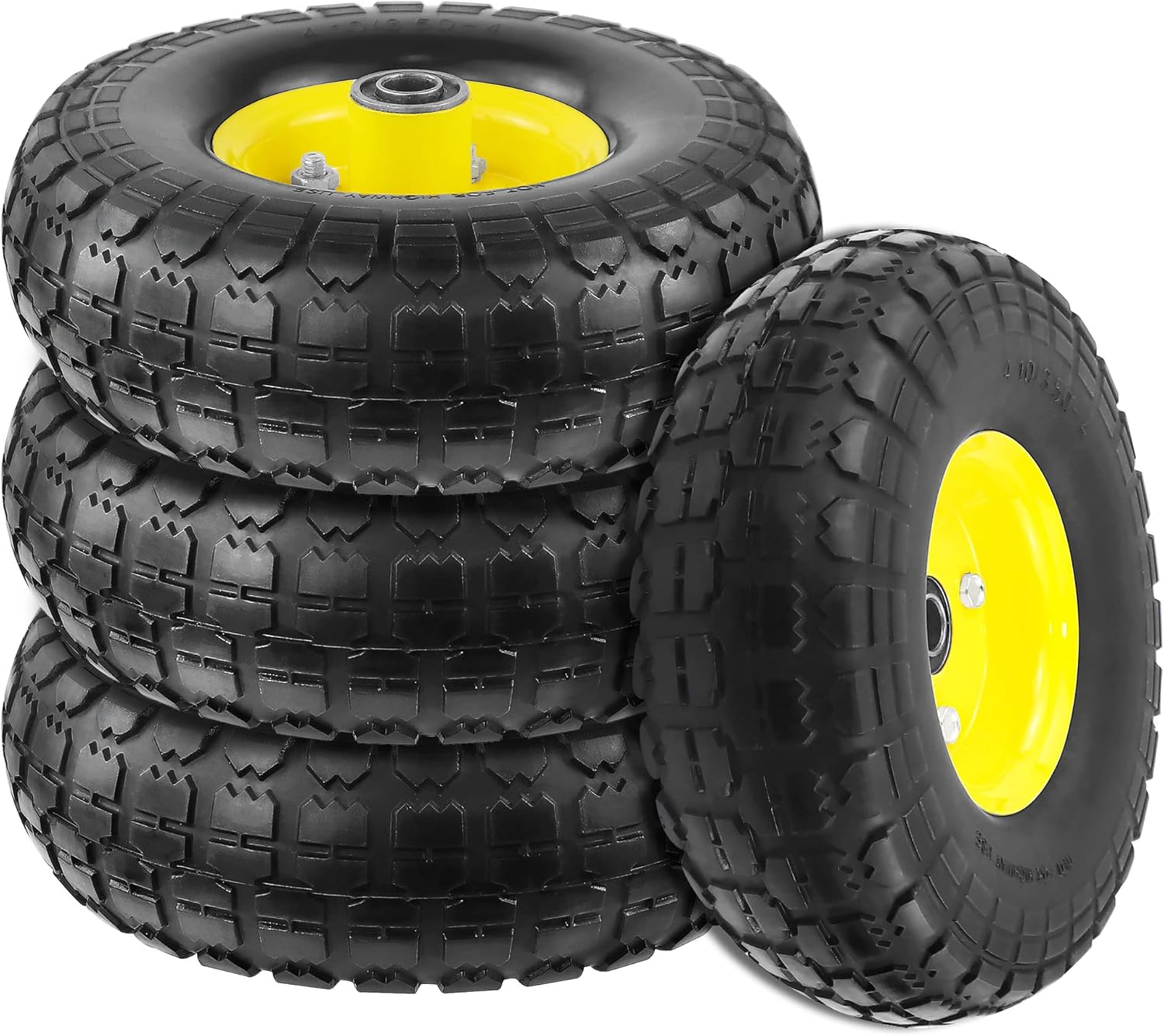 10" Flat Free Tires Solid Rubber Tyre Wheels，4.10/3.5-4 Air Less Tires Wheels with 5/8" Center Bearings，for Hand Truck/Trolley/Garden Utility Wagon