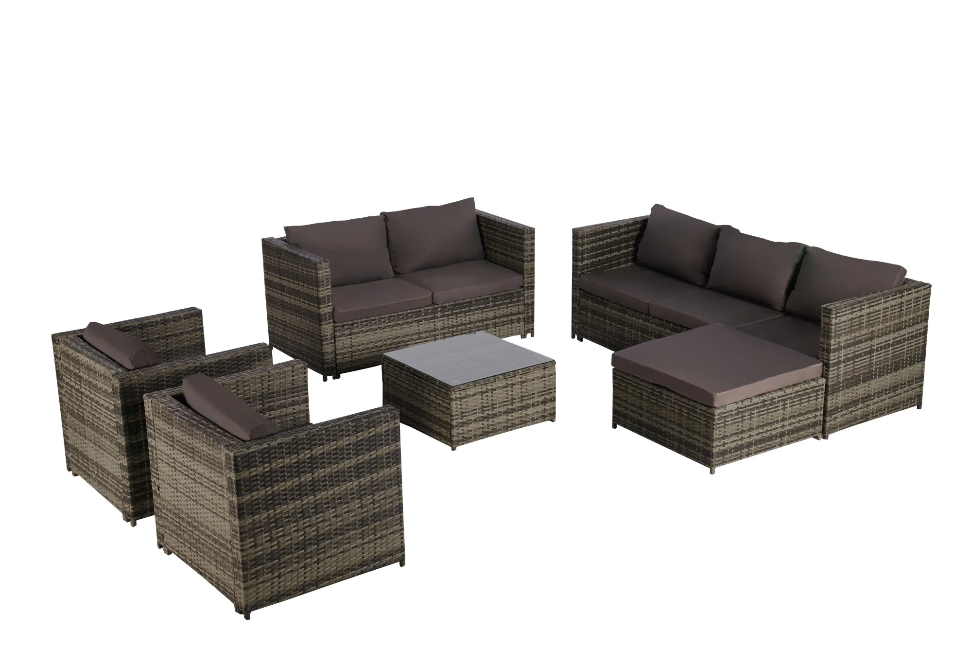 Highsound 6 Pieces Outdoor Patio Furniture Set, All-Weather Patio Outdoor Conversation Sectional Set with Coffee Table & Ottoman, Wicker Sofas