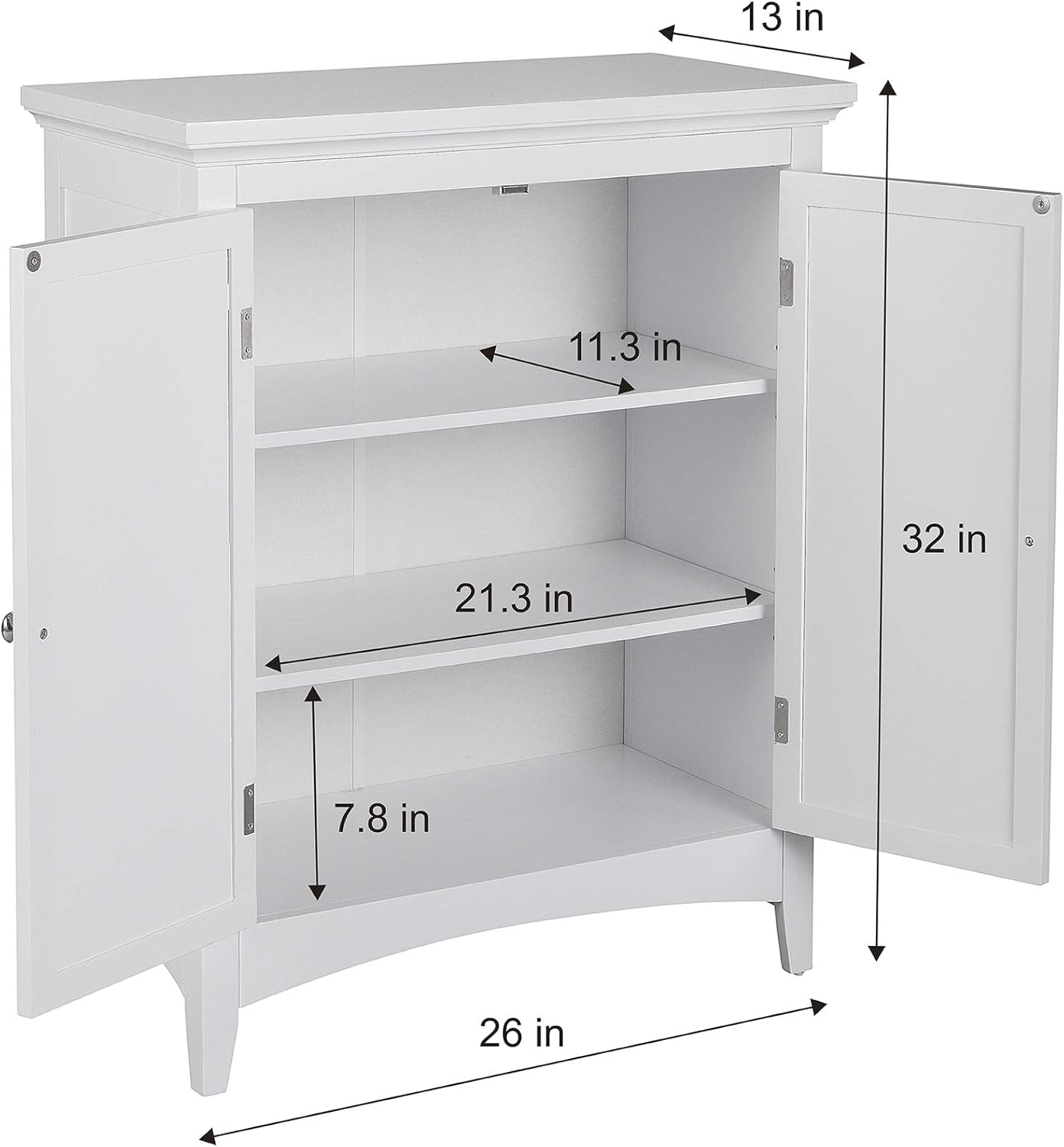 Elegant Home Fashions Glancy Freestanding Floor Cabinet Bathroom Kitchen Living Room Home Storage with 2 Shutter Doors 2 Adjustable Inner Shelves