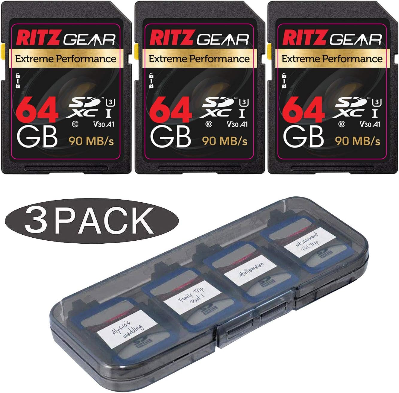 RITZ GEAR Extreme Performance HighSpeed UHS-I SDXC 128 GB 90/60 MB/S U3 A1 C10 V30 MemoryCard(2 Units) Designed for SDDevices That can Capture Full